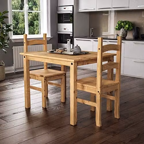 Vida Designs Corona 2 Seater Dining Set in Brown Waxed Pine, W/D/H: 75 x 75 x 75 cm – 1