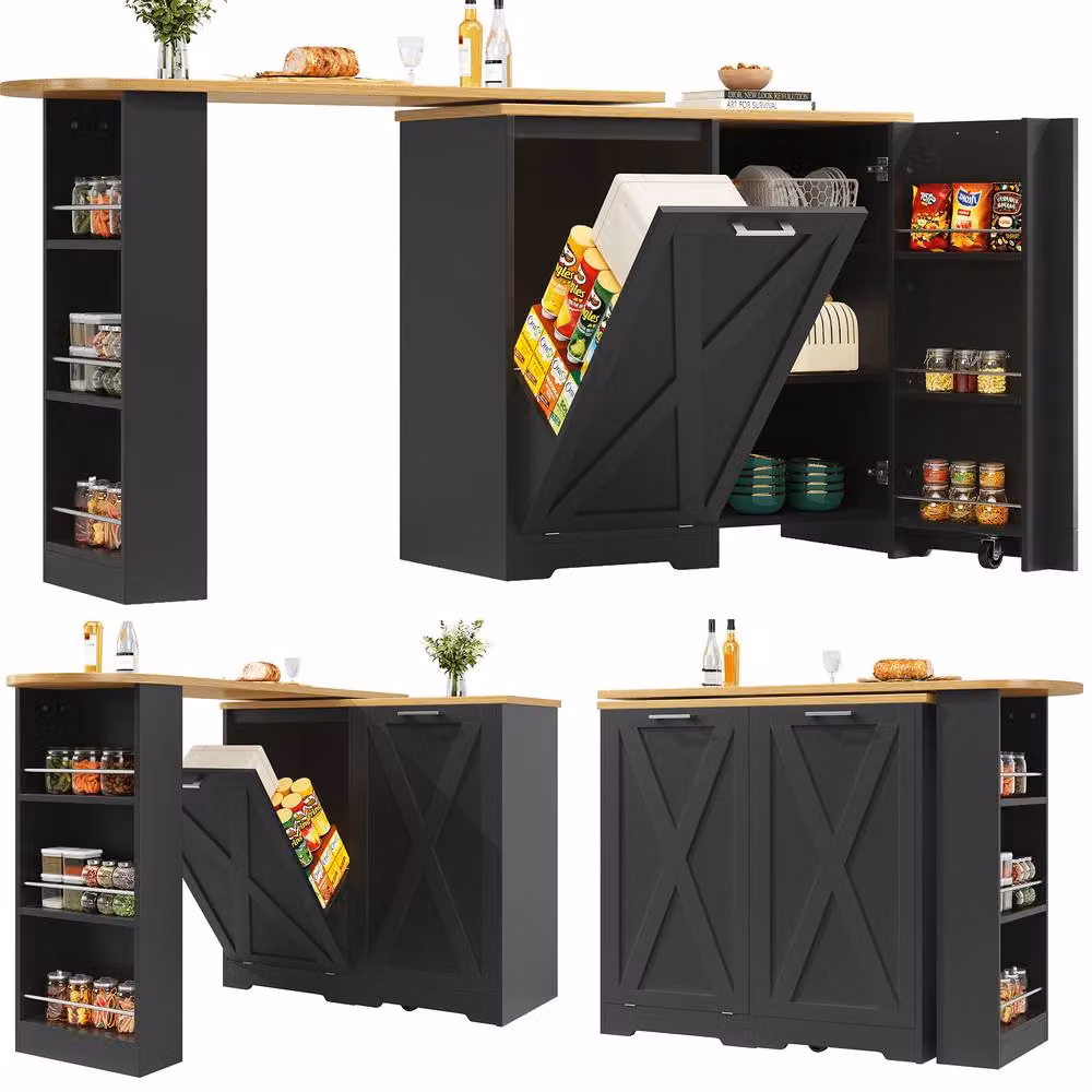 Rolipo 360 Rotating Modern Black Matt Kitchen Island and Sideboard Storage Cabinet – 7