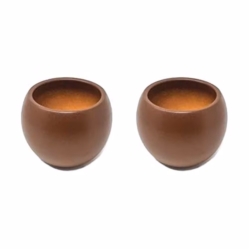 Verano Spanish Ceramics Set of 2 Round Textured Epoxi Indoor and Outdoor Plant Pots in Brown Rust, Diameter: 16 cm – 3