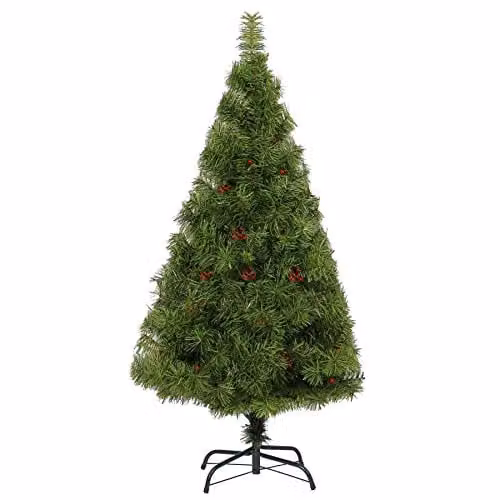 Shatchi Green Bushy Christmas Tree with Red Berries, Height: 150 cm