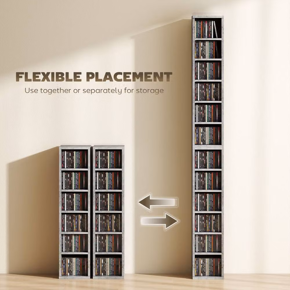 HOMCOM Set of 2 Mid Grey CD and DVD Storage Units with Adjustable Shelves – 5
