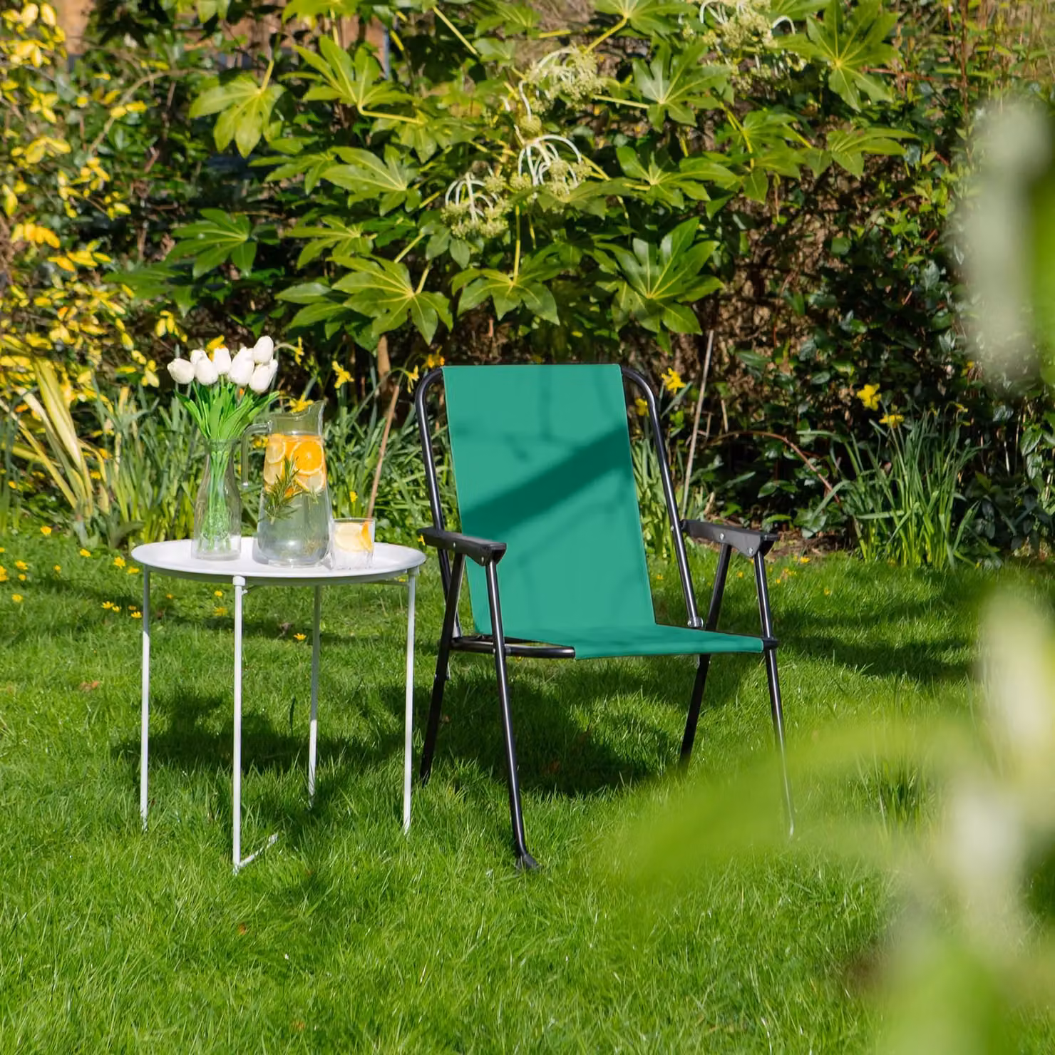 Harbour Housewares Pack of 4 Folding Metal Beach Chairs in Matt Black and Green – 3