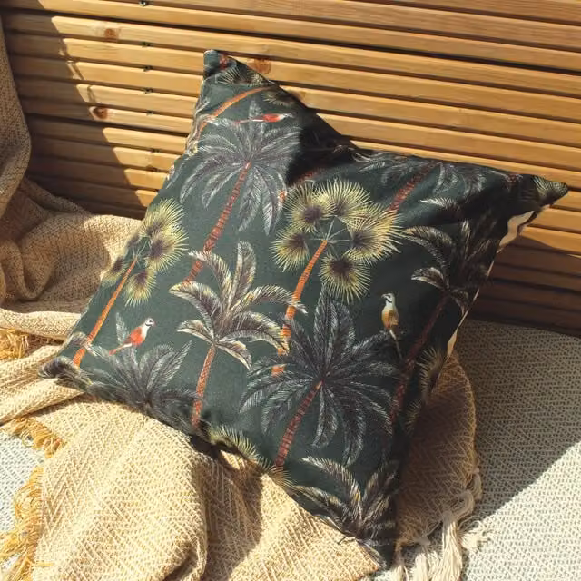 Terrys Square Floral Outdoor Filled Cushion, Green, W/D/H: 43 x 43 x 43 cm