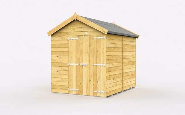 Buttercup Farm Apex Wood Shed with Double Doors in Brown, W/D/H: 175 x 214 x 217 cm