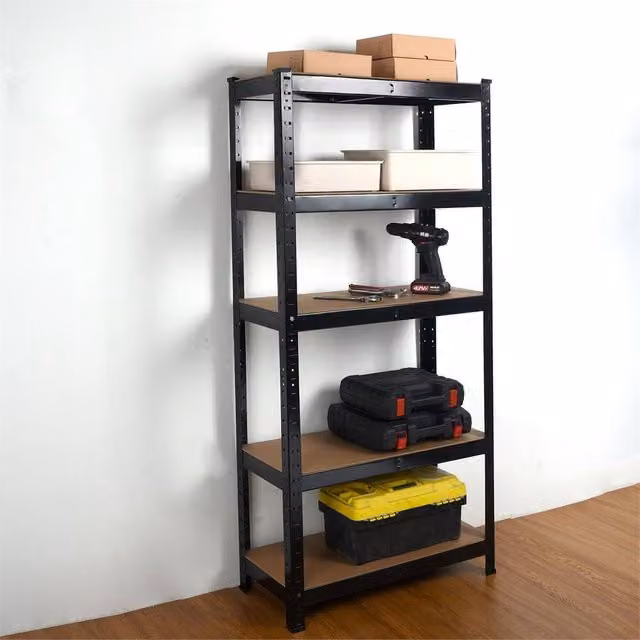 FLAVORA Black 5-Tier Heavy Duty Garage Shelving with Adjustable Metal and MDF Shelves, W/D/H: 50 x 50 x 180 cm – 1