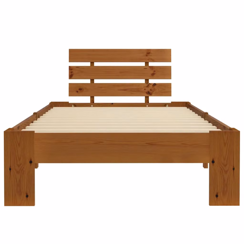 Berkfield Home Modern Solid Pine Wood Bed Frame, Brown, W: 100 cm, D: 200 cm – 2