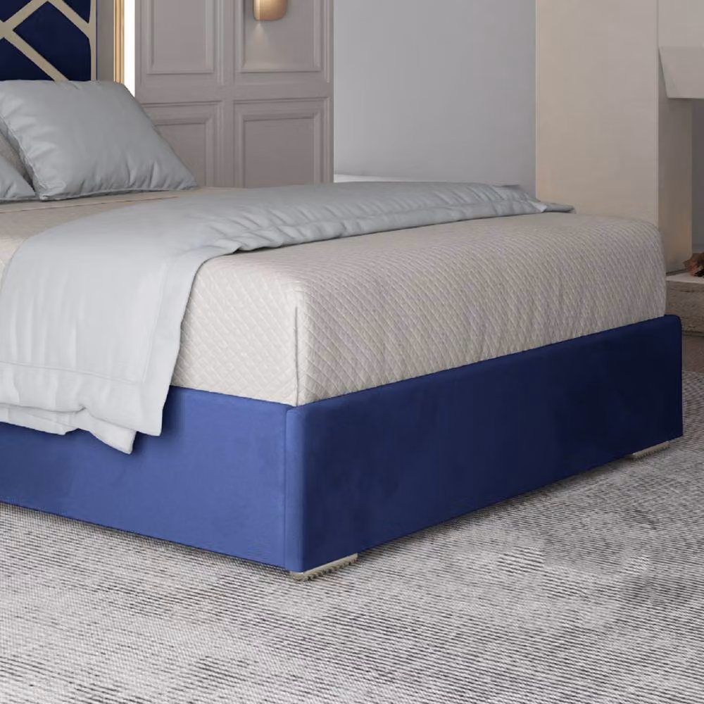 Casani Marden Upholstered Velvet Designer Bed Frame in Blue with Metal Details, W/D/H: 127 x 128 x 200 cm – 4