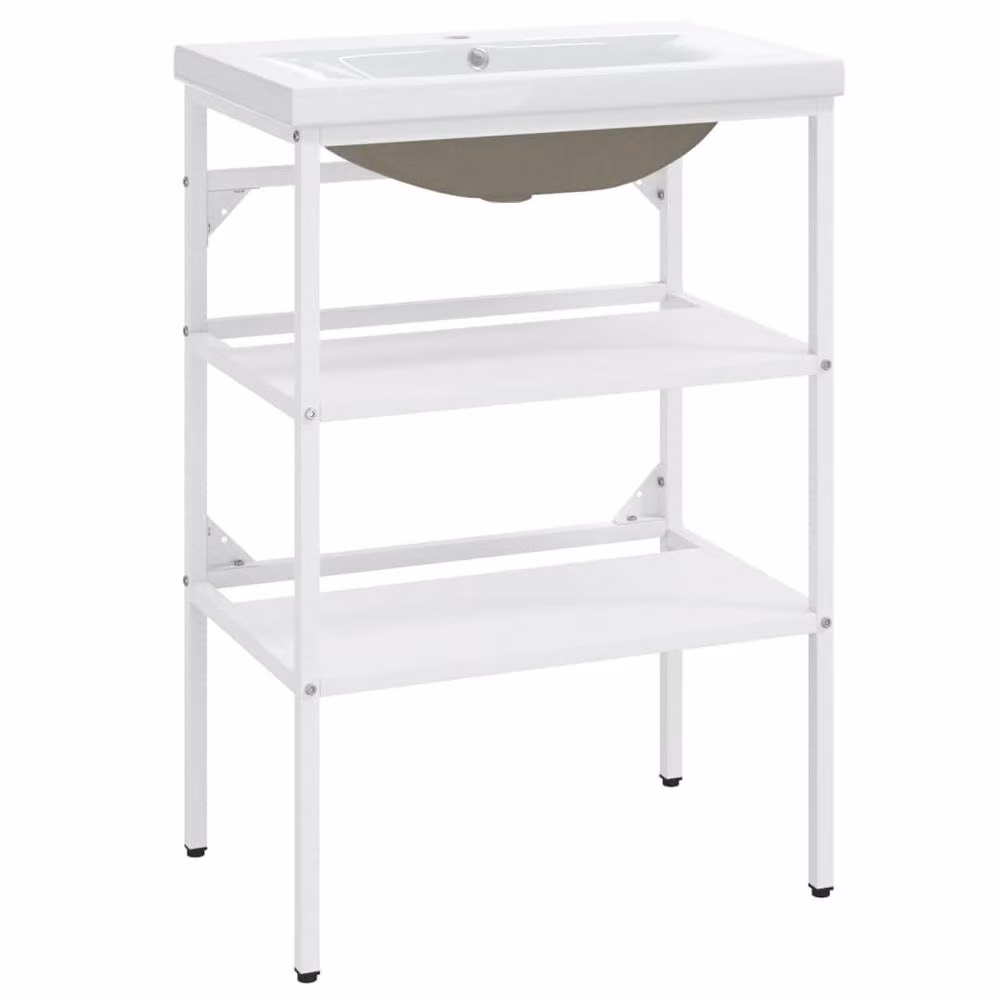 Berkfield Home Elegant White Iron Bathroom Washbasin Frame with Built-in Basin W/D/H: 83 x 38 x 38 cm – 2