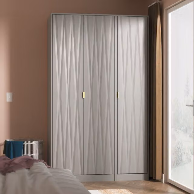 Ready Assembled 2 U Dallas 3 Door Wardrobe in Grey with Gold Details