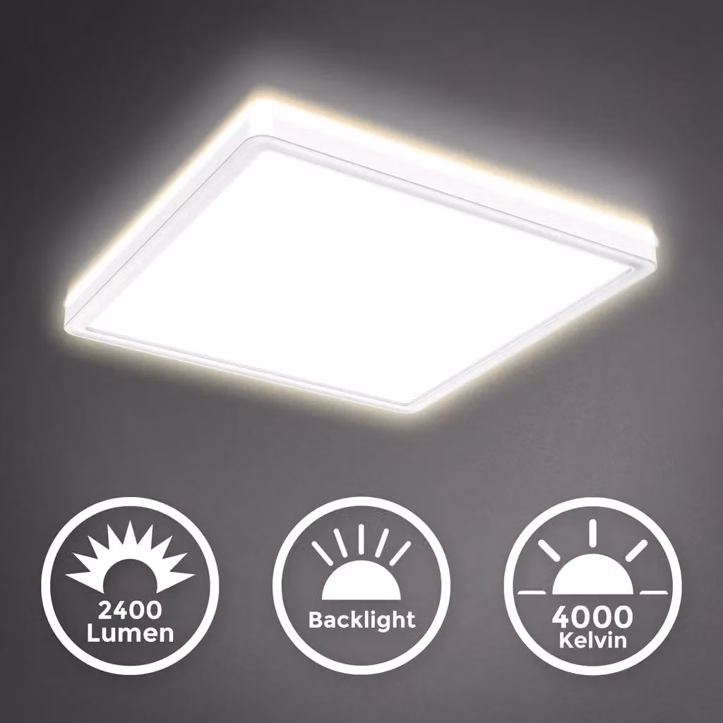 B.K.Licht Modern Square LED Ceiling Light, 18W, 2400Lm, 4000K Neutral White, Dimmable, White – 6