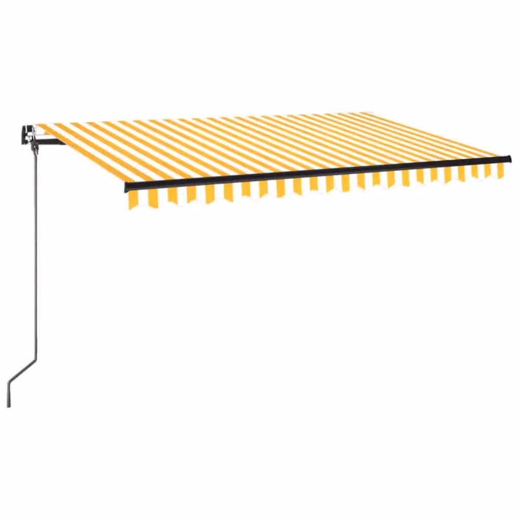 Berkfield Home Manual Retractable Awning with Folding Arms in Yellow and White Striped Polyester, W: 450 cm, D: 350 cm – 2