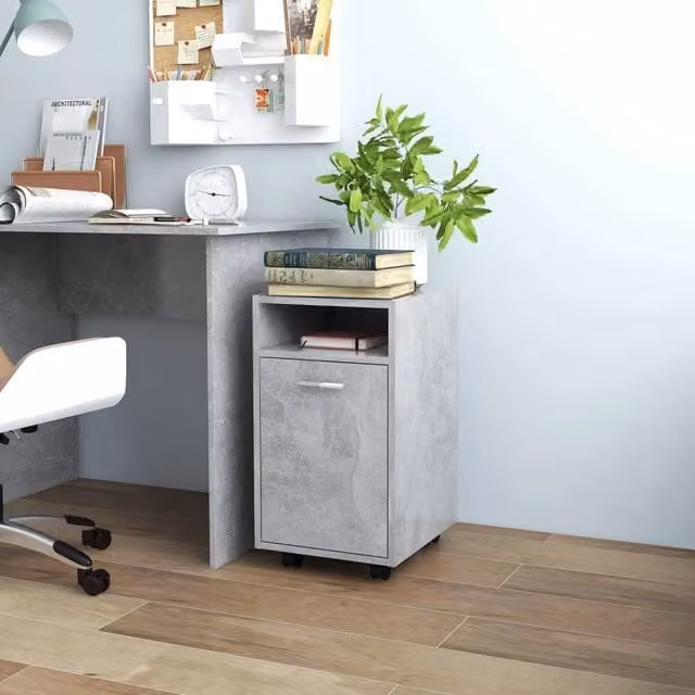 Berkfield Home Side Cabinet with Wheels in Concrete Grey, W/D/H: 33 x 38 x 60 cm