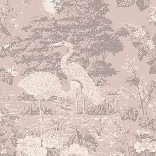 Belgravia Decor Izumi Crane Themed Oriental Japanese Wallpaper in Pink