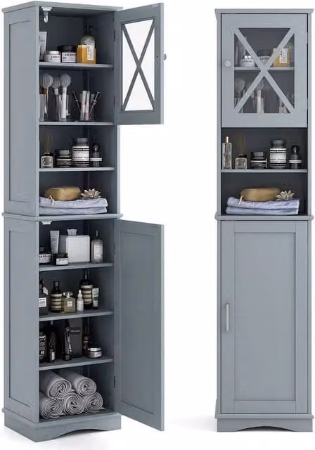 KORVIXA Grey Corner Floor Cabinet for Bathroom or Home Office, W: 70 cm, H: 75 cm