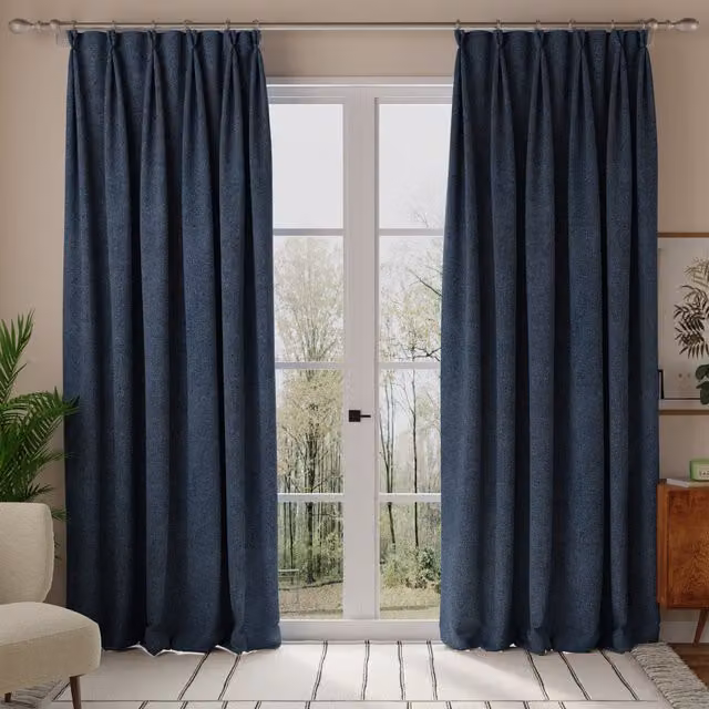 Linda Barker Petal Made to Measure Opaque Fabric Curtain Panel in Deep Blue