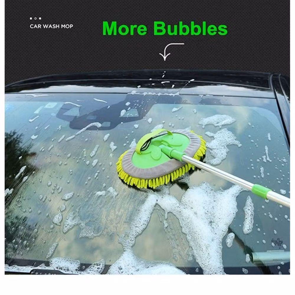 VOGREX Car Wash Cleaning Kit with Microfibre Mitt, Mop and Wheel Brush Set in Green – 5