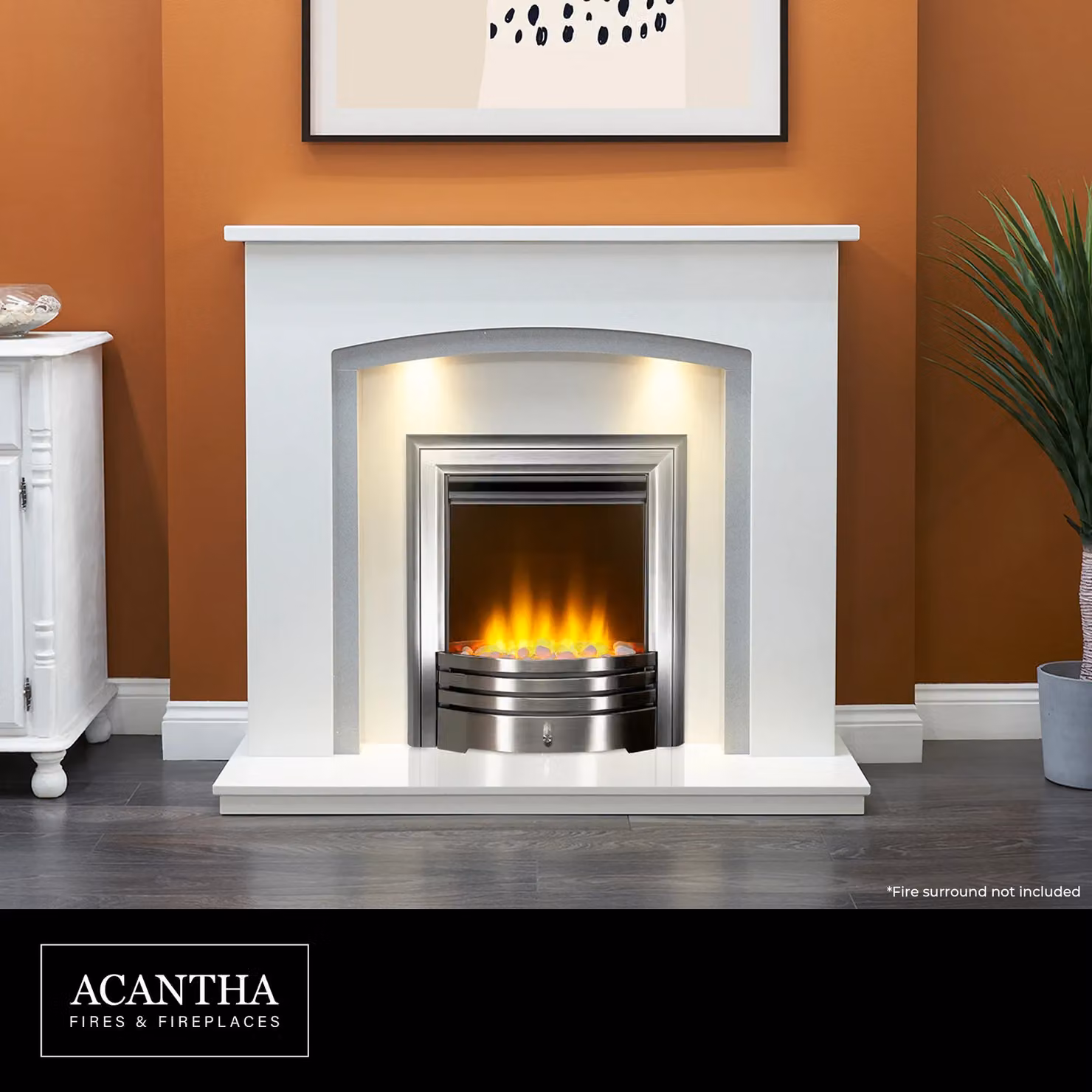 Acantha Amara Pebble Electric Fire in Brushed Steel and Grey with Remote Control – 2