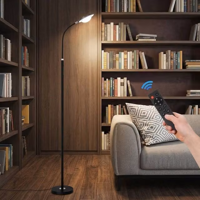 NIVOR Black LED Floor Lamp with Remote Control, Dimmable and 360 Degree Adjustable Reading Light, Height: 173 cm