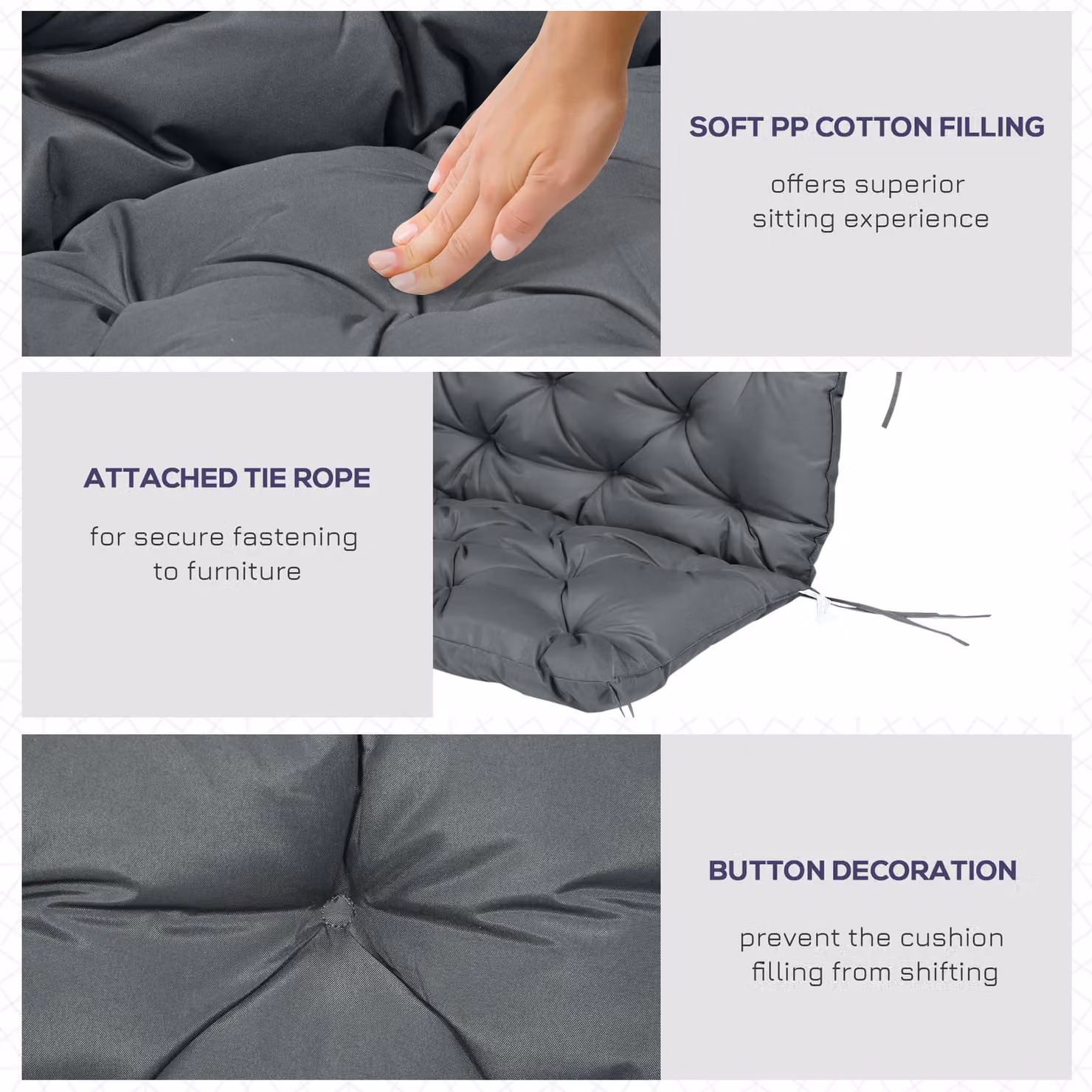 Outsunny 2 Seater Garden Bench Cushion in Grey with Ties and Water Repellent Fabric, W: 110 cm x D: 110 cm – 4