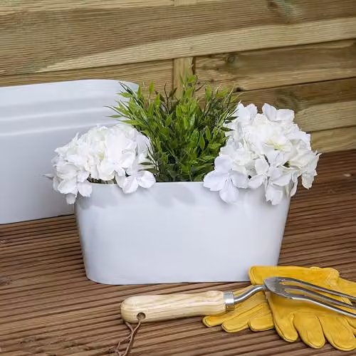 Wham Studio Set of 4 Oval Plastic Planter Troughs, White, 30 cm – 3