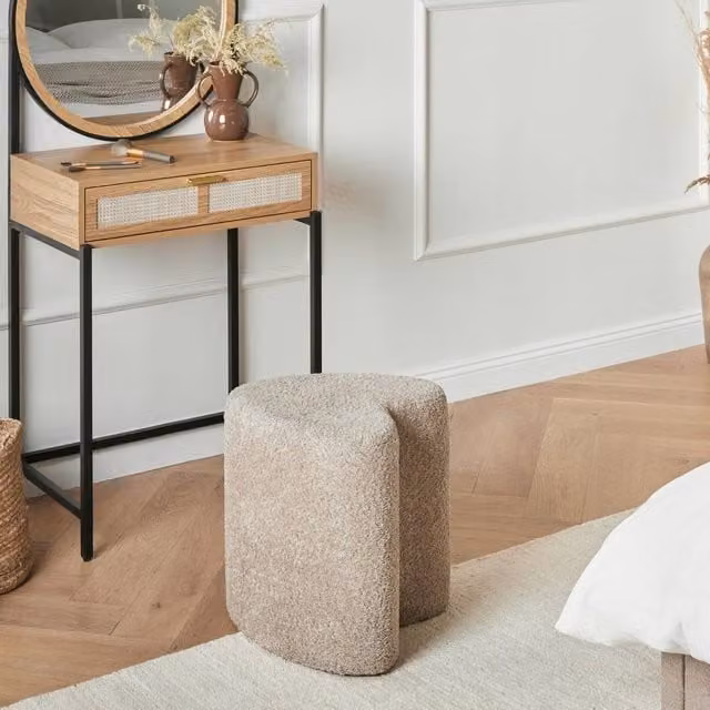 Wyld and Coco Heart-Shaped Pouffe in Light Brown Chenille