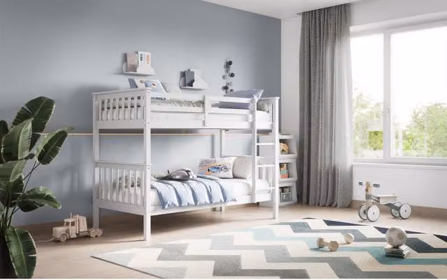 Flair Zoom Detachable Single Bunk Bed in White Lacquered Solid Pine Wood – 1