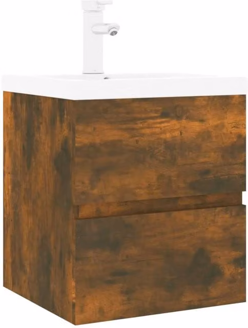 Berkfield Home Wall Mounted Bathroom Sink Cabinet with Built-in Basin in Smoked Oak Brown