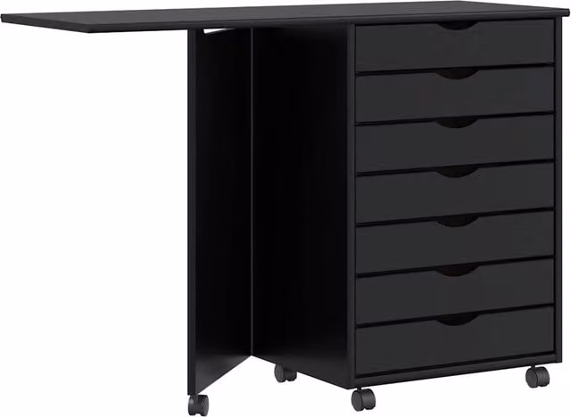Berkfield Home Rolling Cabinet with Desk in Moss Black Solid Pine Wood