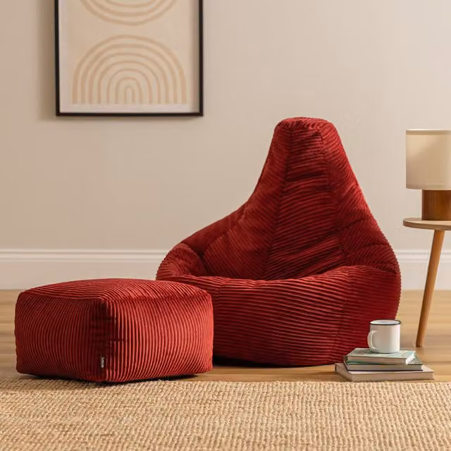 Icon Gaming Bean Bag Recliner and Footstool in Burgundy Jumbo Cord