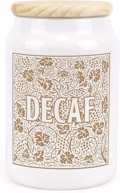 Purely Home Golden Yellow Oak Leaves and Berries Ceramic Decaf Storage Canister in Yellow and White