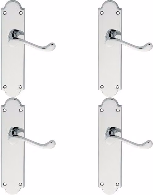 Loops 4 Pairs of Victorian Scroll Handles with Latch Backplate in Polished Chrome, W: 20.5 cm, H: 4.9 cm