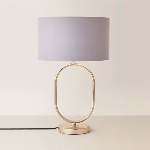 ValueLights Antonia Oval Table Lamp with Grey Fabric and Chrome Drum Shade – 1