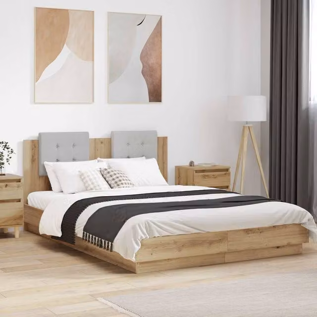 Berkfield Home Artisan Oak Bed Frame with Headboard in Brown, W/D/H: 150 x 200 cm – 1