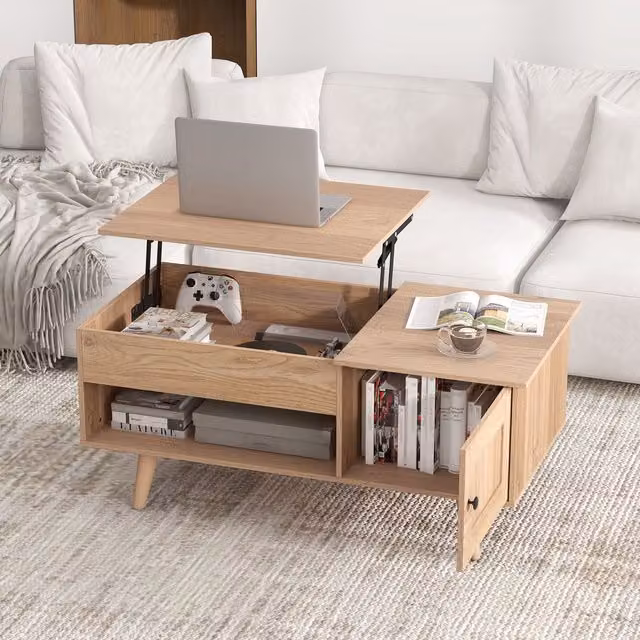Costway Lift Top Coffee Table with Storage Cabinet in Natural Wood Finish – 1
