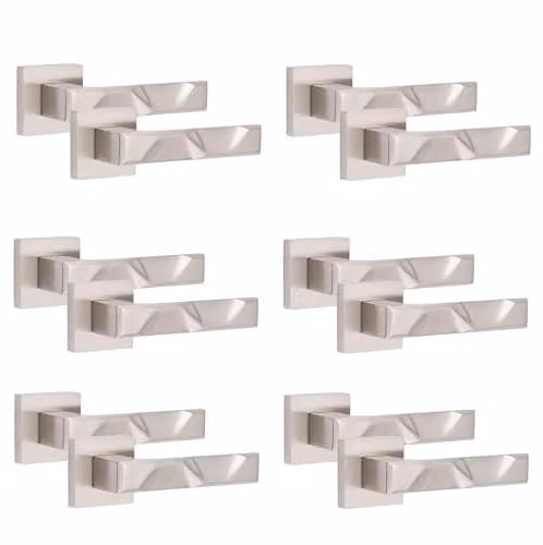 Golden Grace Nova Square Rose Door Handles in Brushed Silver, 6 Pairs