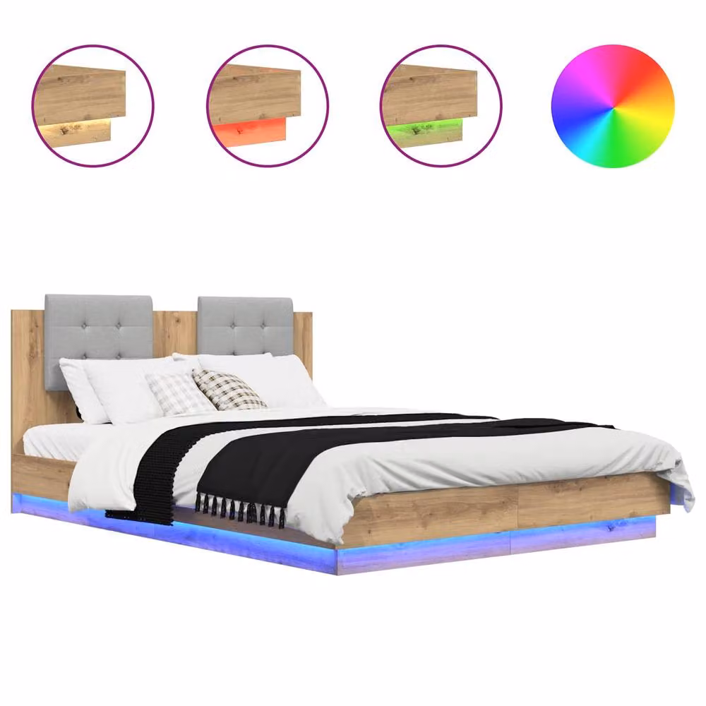 Berkfield Home Artisan Oak Bed Frame with Headboard in Brown, W/D/H: 150 x 200 cm – 2