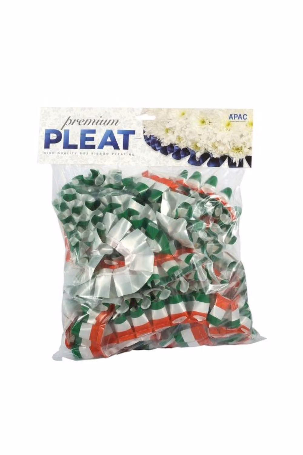 KDMD Premium Tri-Colour Pleat Ribbon, Green, White and Orange, 50mm x 10m – 2
