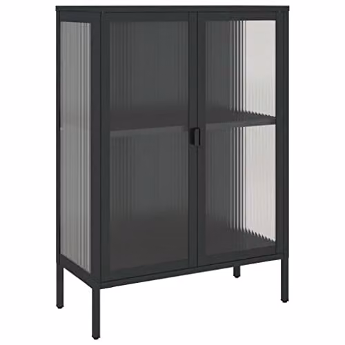vidaXL Modern Black Sideboard with Glass and Metal, W/D/H: 75 x 35 x 105 cm – 1