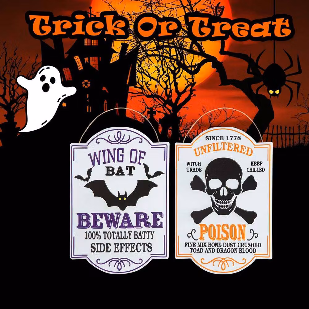 VFM e-Store Halloween Metal Poison and Beware Hanging Signs, 2 Pack, Multicolour – 3