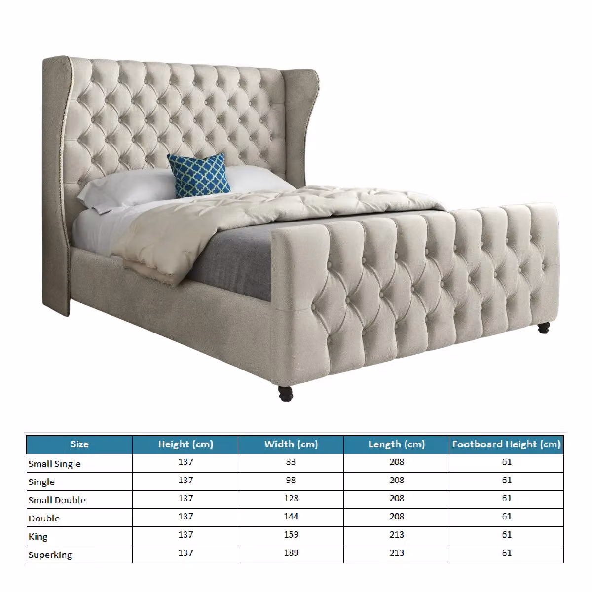 Casani Chesterfield Upholstered Velvet Bed Frame in Beige, W/D/H: 180 x 137 x 159 cm – 5