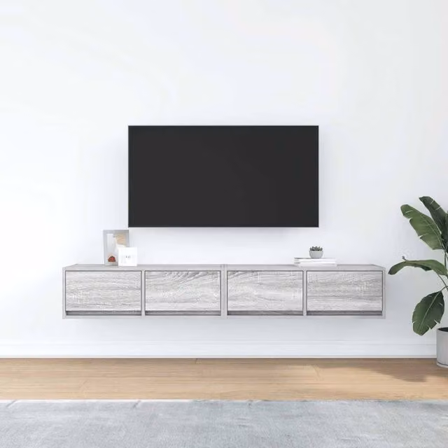 Berkfield Home Set of 2 Modern Grey Sonoma TV Cabinets in Engineered Wood W: 80 cm, D: 31 cm, H: 25.5 cm – 1