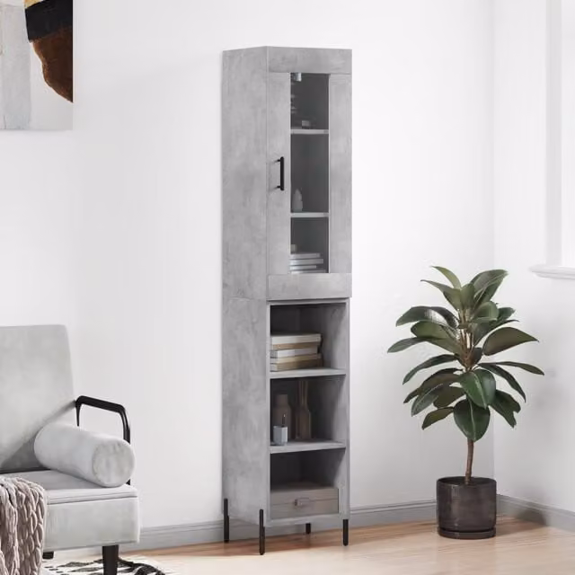 Berkfield Home Industrial Highboard in Concrete Grey with Glass Doors, H 180 x W 34.5 x D 34 cm – 1