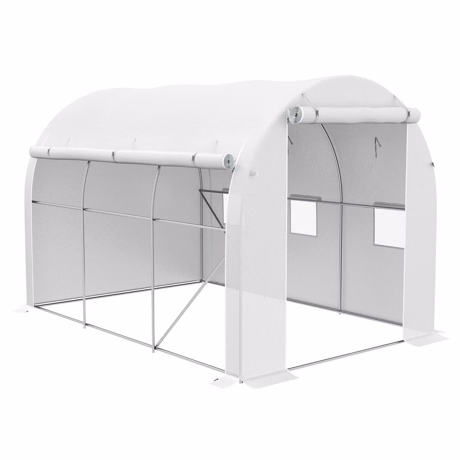 Outsunny White Polytunnel Greenhouse with Galvanised Steel and Plastic Frame, featuring Windows and Roller Door, W/D/H: 5.8 x 2.96 x 2.0 m – 2
