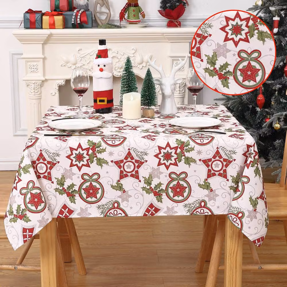 London Boutique White Christmas Snowflake Pattern Rectangular Waterproof and Wipeable Tablecloth – 2