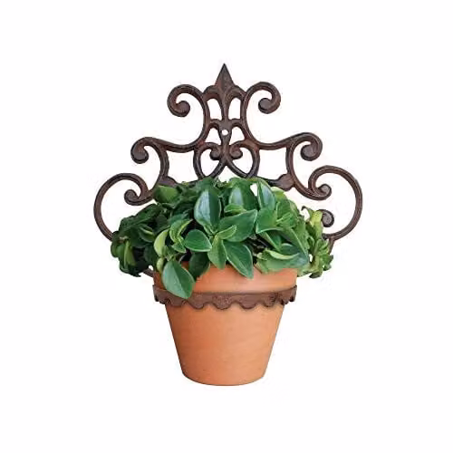 Homescapes Brown Cast Iron Parisian Style Wall Mounted Single Flowerpot Holder – 1
