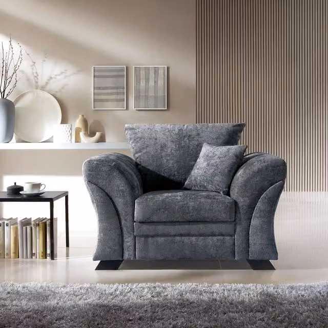 Abakus Direct Farrow Armchair in Grey Crushed Chenille Fabric – 1