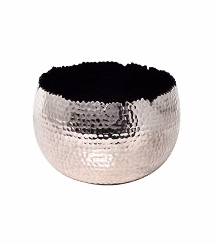 Ivyline Round Hammered Metal Planter Bowl in Silver and Black, H 14 cm x D 19 cm – 1