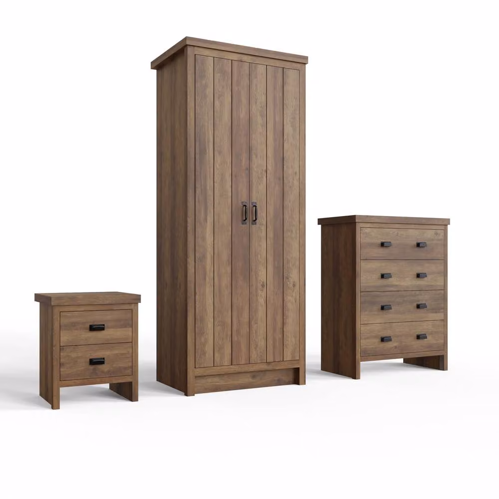 GFW Boston 3 Piece Industrial Bedroom Set in Brown Oak Effect – 3