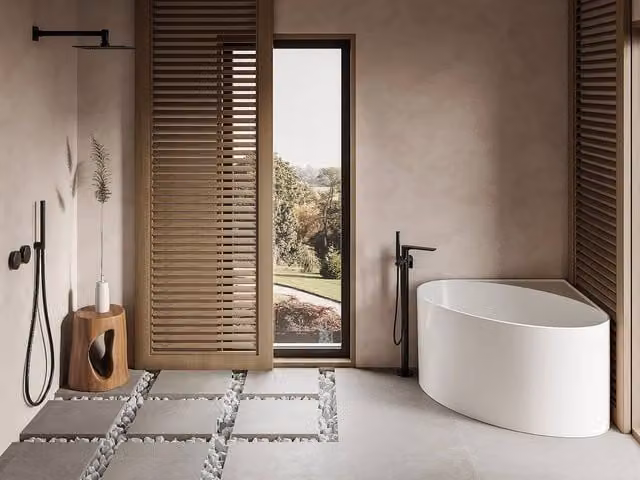 Vente-unique Reversible Corner Acrylic Bathtub in Matt White, W/D/H: 100 x 100 x 58 cm