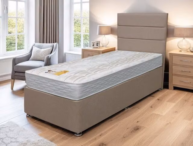 Highgrove Solar Backcare Divan Bed, 3ft Single, Beige Fabric Upholstered, W/D/H: 90 x 190 x 30 cm